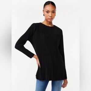Scoop Black Plisse Crinkle Knit Round Neck Top Size XS/0-2